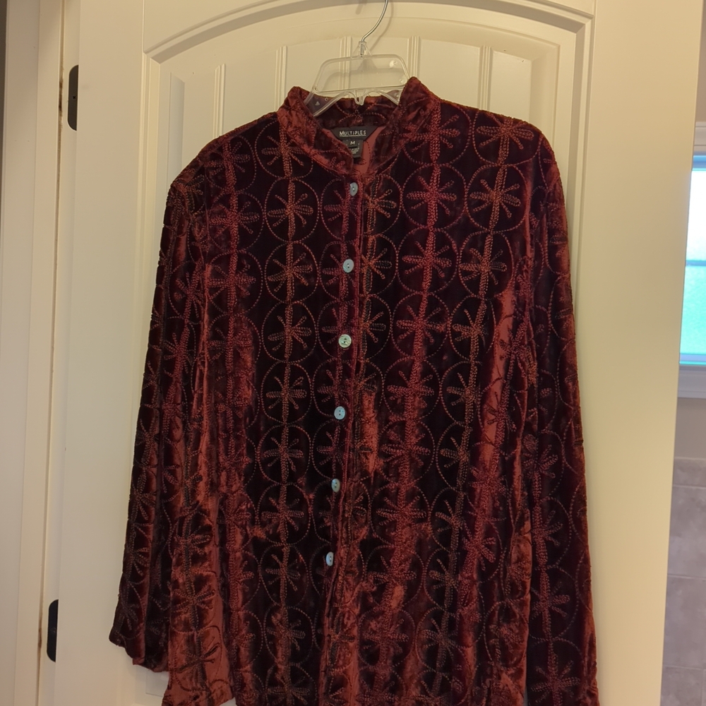 Multiples Rich Burgundy Velvet Shirt